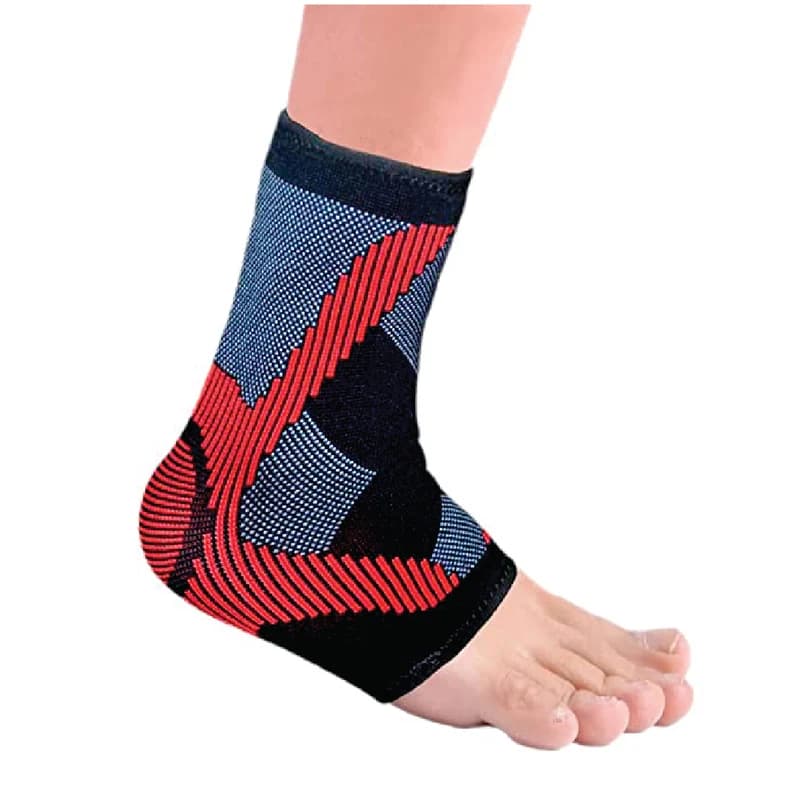 Ankle support sleeve worn on a left foot