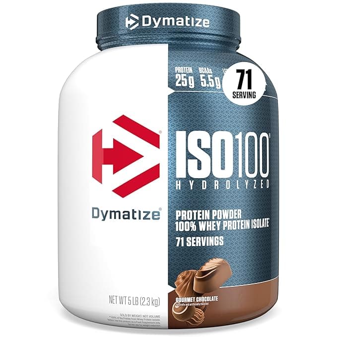 Dymatize ISO100 Hydrolyzed 5 lb tub of 100 percent whey protein isolate in Gourmet Chocolate